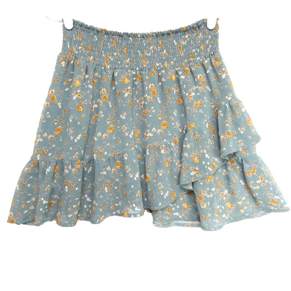Altard State Tiered Chiffon Mini Cottage Layered Dusty Blue Short Skirt Womens L